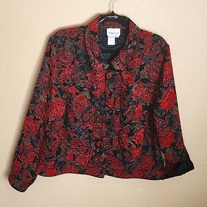 Coldwater Creek Red Gold Black Lined Suede Blazer Jacket XL